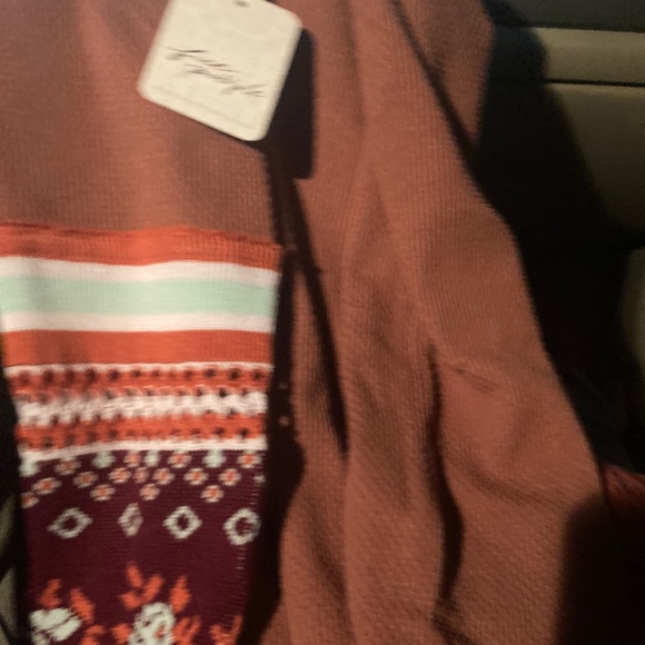 FP We the Free Love Layering Cuff Knit Long Sleeve Embroidery V S SM Rust autumn - Picture 5 of 7